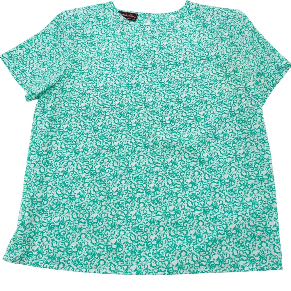 Penbrooke‎ Lane Vintage Womens Abstract Swirl Short Sleeve Blouse Top Medium